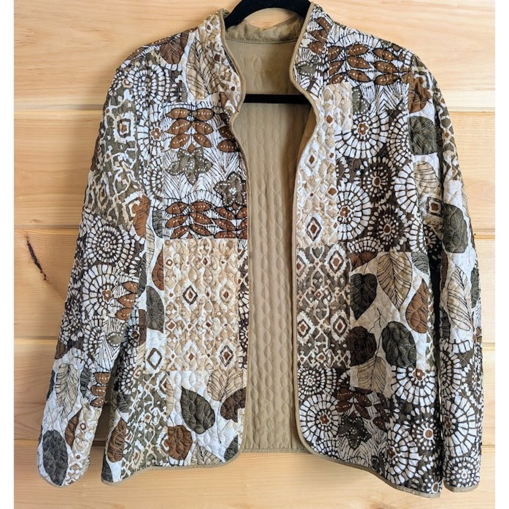Quilted Jacket Womens L Boho Patchwork Artsy Eart… - image 2